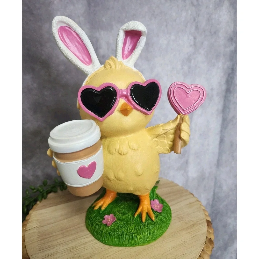 Easter Spring Chick Bunny Pink Heart Sunglasses Figurine Tabletop Decor 9.5